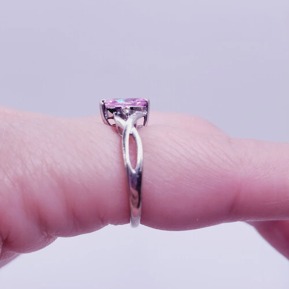 10k White Gold Marquise Pink Topaz Ring
